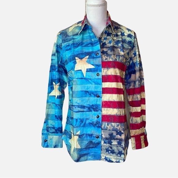 Bob Goldfeder Acorn Women’s American Flag Western Wear Button Down Shirt Small - Picture 10 of 10